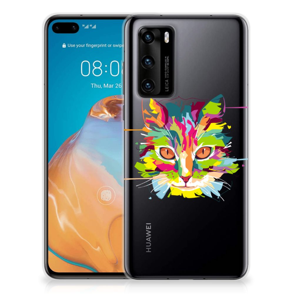 Huawei P40 Telefoonhoesje met Naam Cat Color