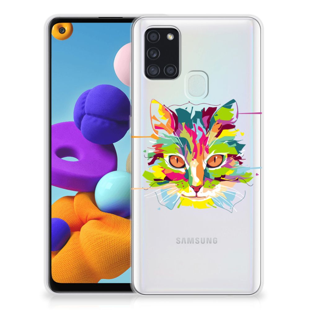 Samsung Galaxy A21s Telefoonhoesje met Naam Cat Color