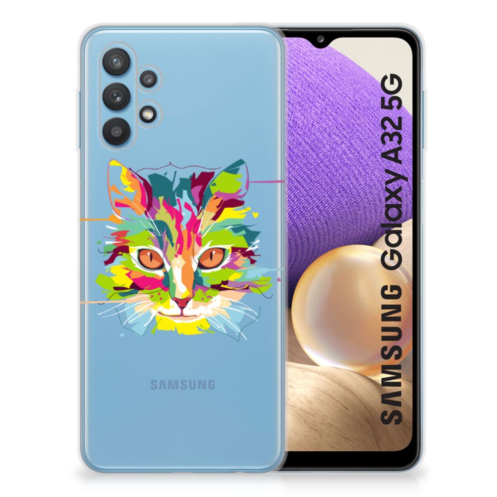 Samsung Galaxy A32 5G Telefoonhoesje met Naam Cat Color
