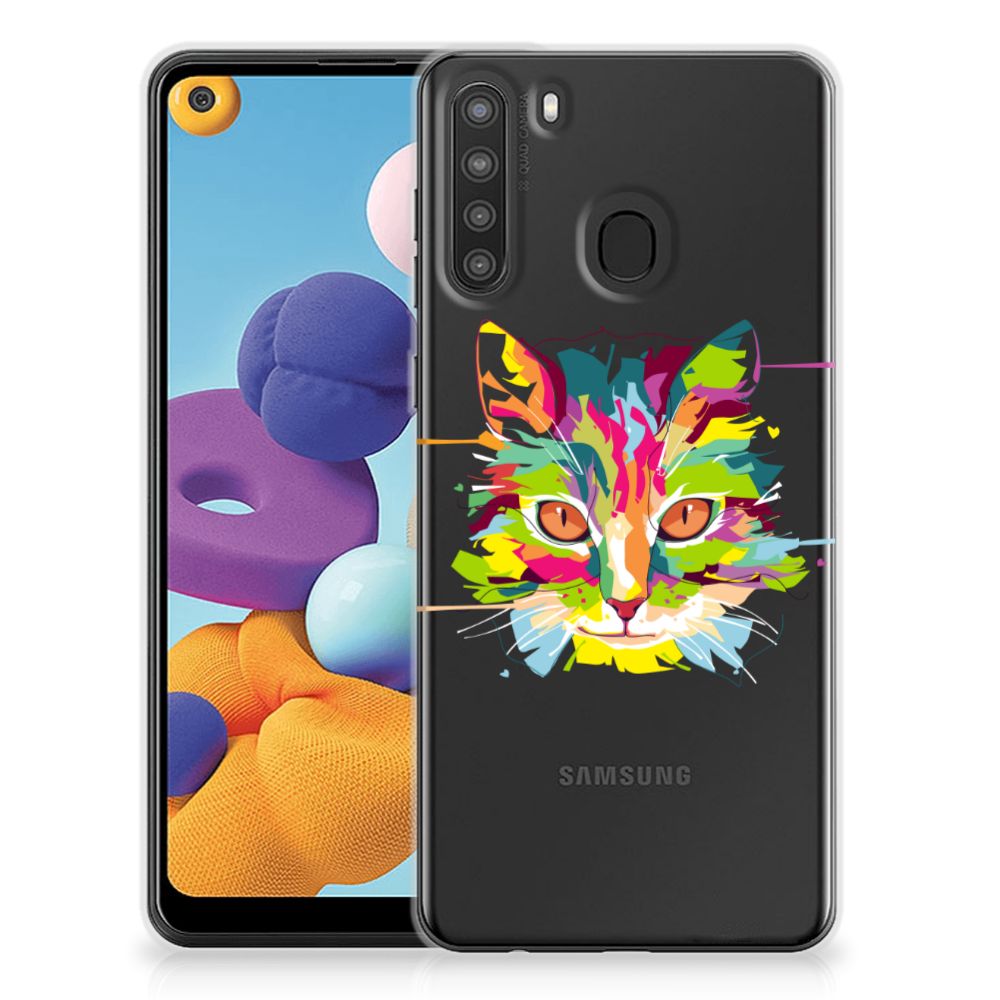 Samsung Galaxy A21 Telefoonhoesje met Naam Cat Color