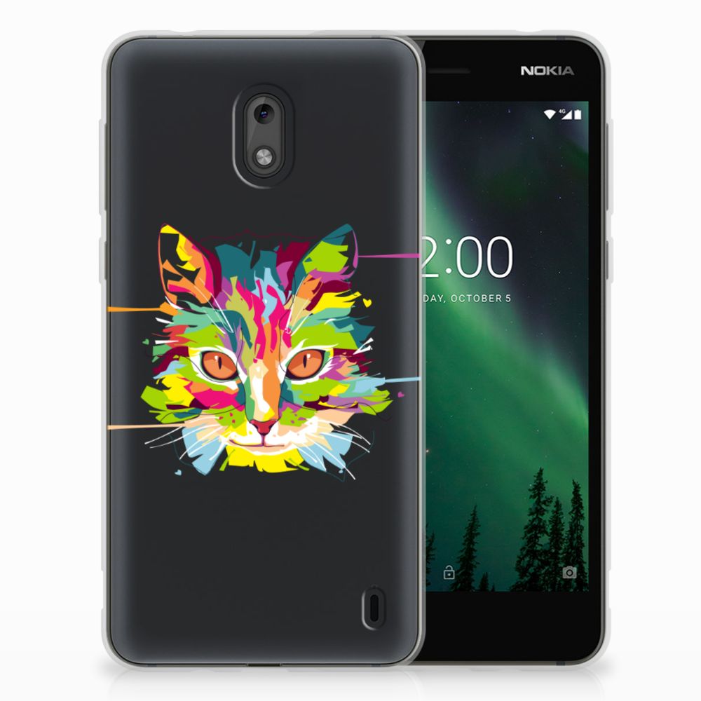 Nokia 2 Telefoonhoesje met Naam Cat Color