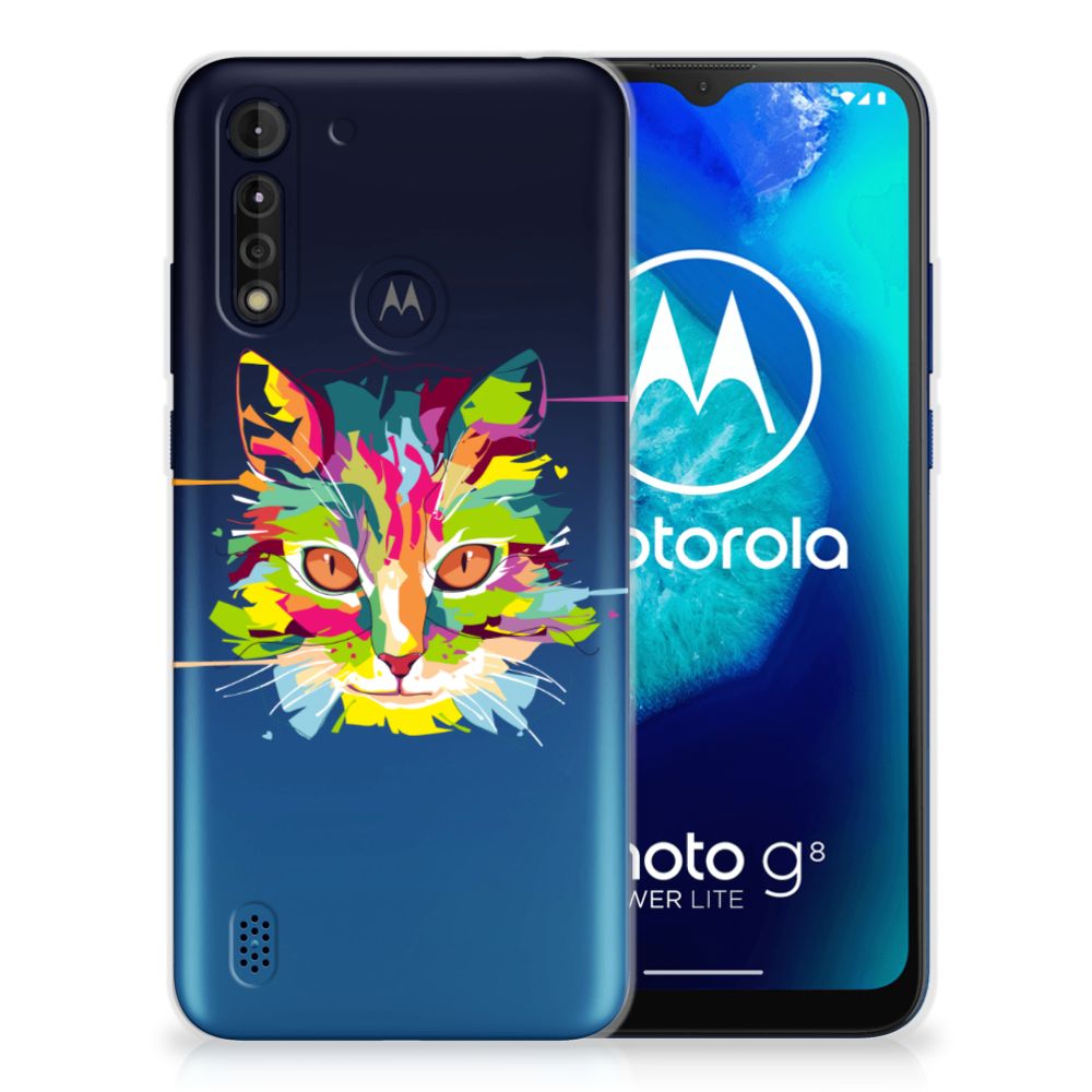 Motorola Moto G8 Power Lite Telefoonhoesje met Naam Cat Color