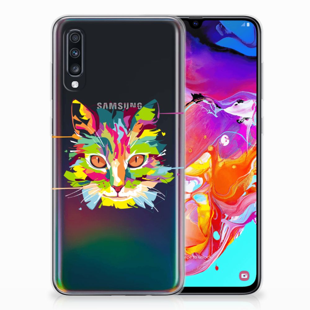Samsung Galaxy A70 Telefoonhoesje met Naam Cat Color