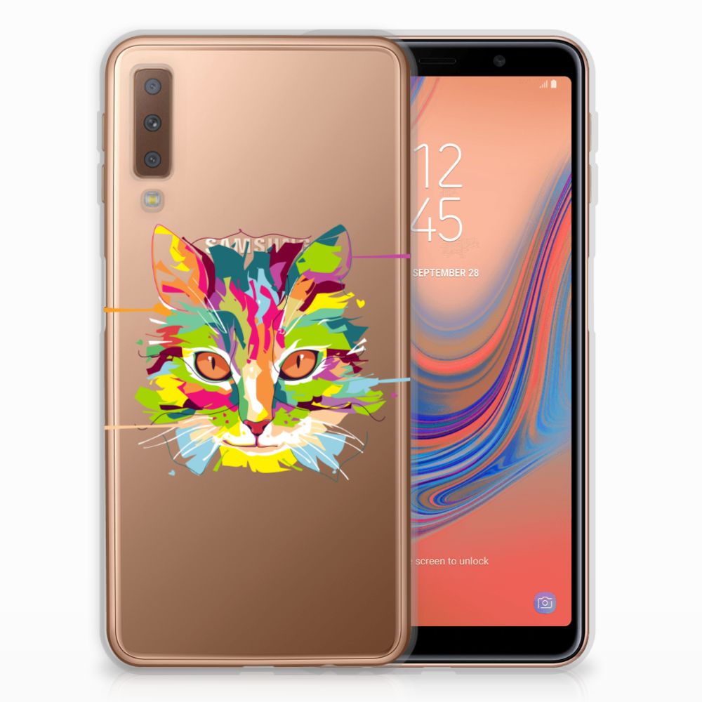 Samsung Galaxy A7 (2018) Telefoonhoesje met Naam Cat Color