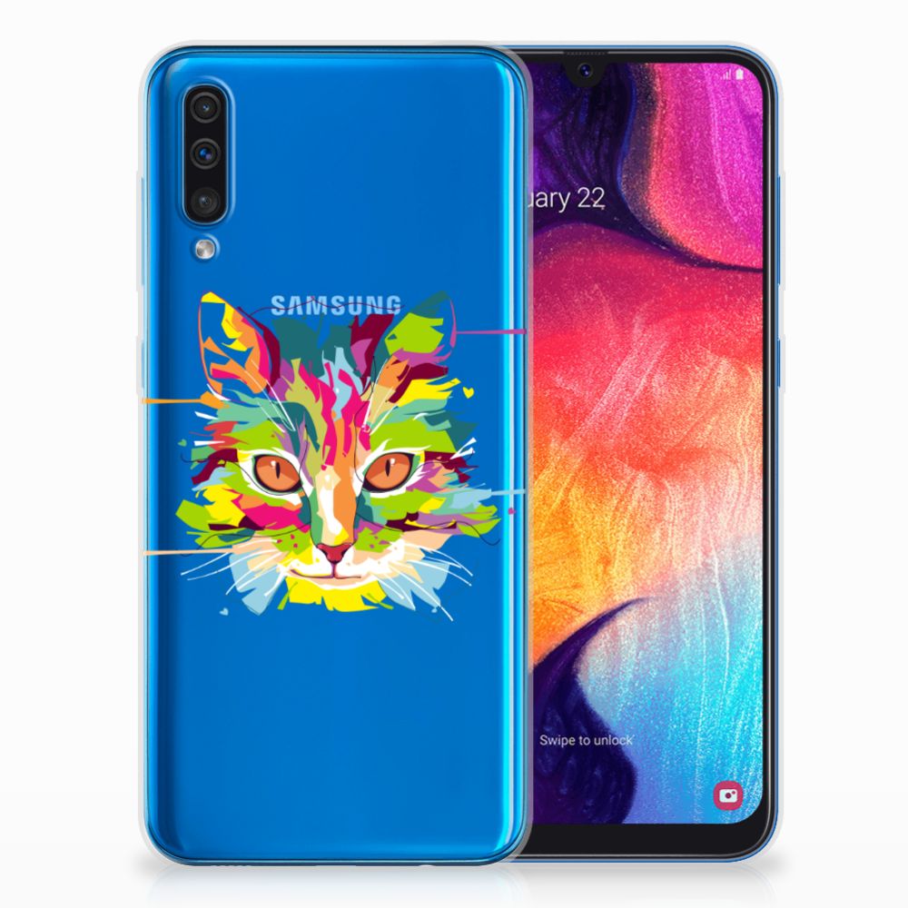 Samsung Galaxy A50 Telefoonhoesje met Naam Cat Color