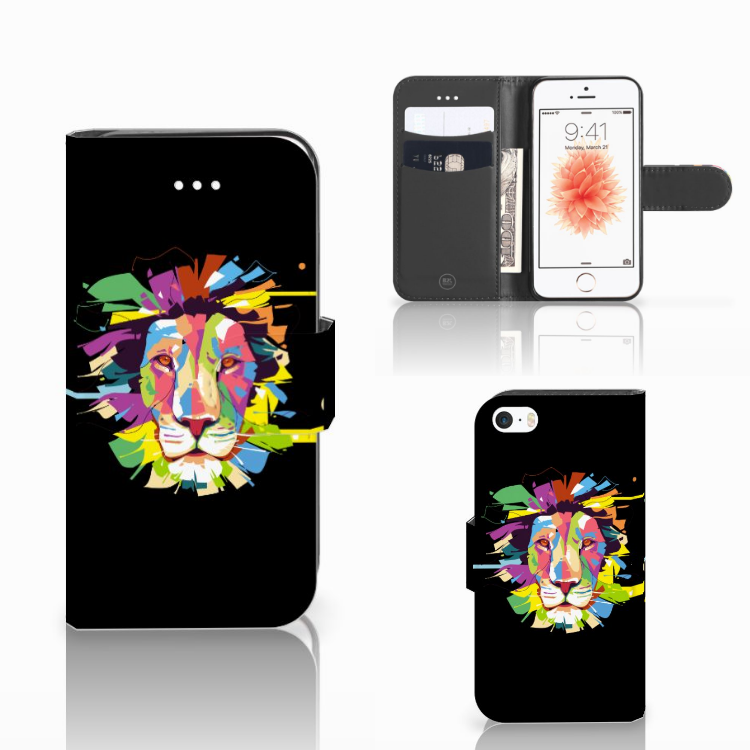 Apple iPhone 5 | 5s | SE Uniek Boekhoesje Lion Color