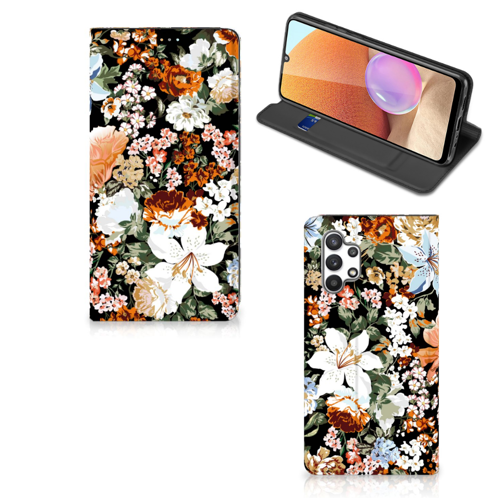Smart Cover voor Samsung Galaxy A32 4G | A32 5G Enterprise Editie Dark Flowers