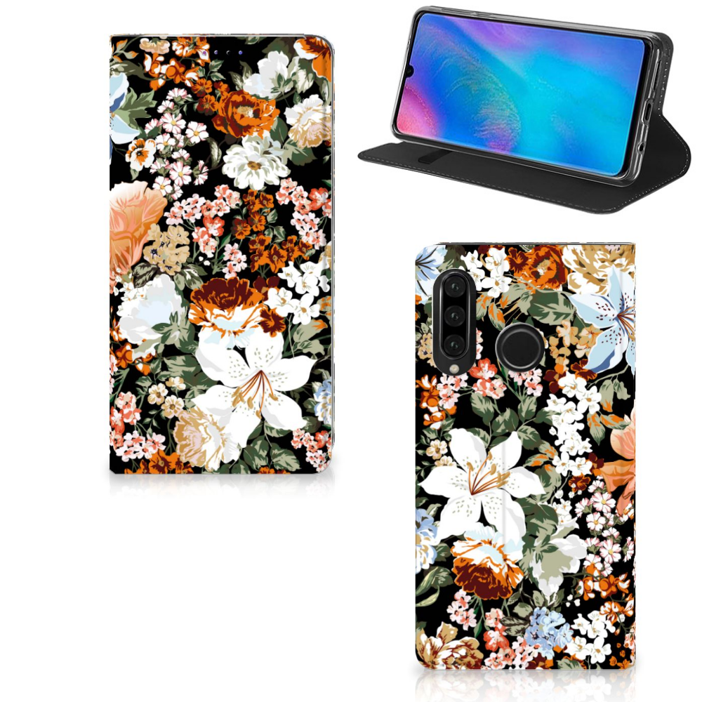 Smart Cover voor Huawei P30 Lite New Edition Dark Flowers