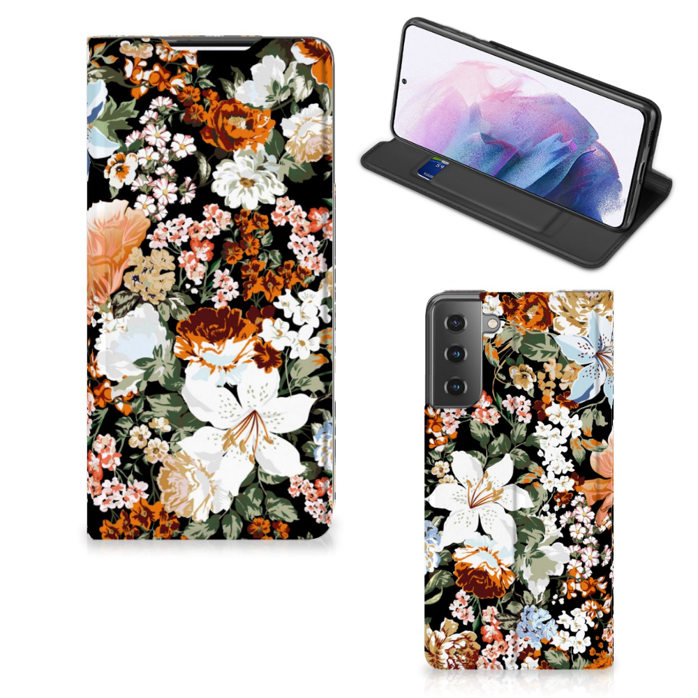 Smart Cover voor Samsung Galaxy S21 Plus Dark Flowers