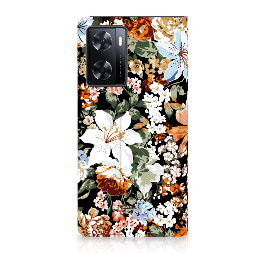 Smart Cover voor OPPO A57 | A57s | A77 4G Dark Flowers