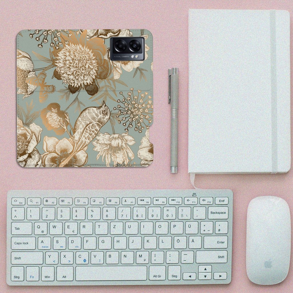Smart Cover voor OPPO A77 5G | A57 5G Vintage Bird Flowers