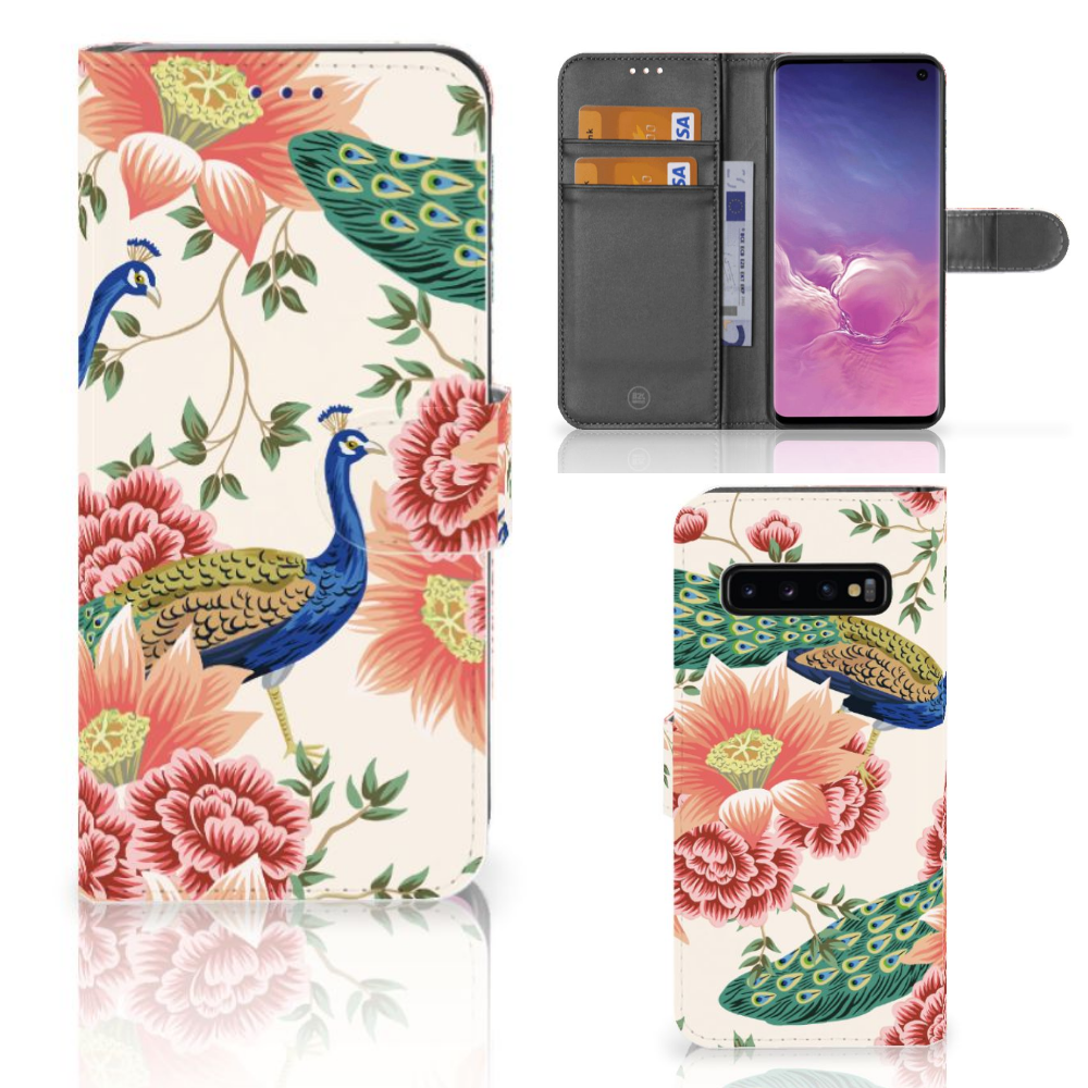 Telefoonhoesje met Pasjes voor Samsung Galaxy S10 Pink Peacock