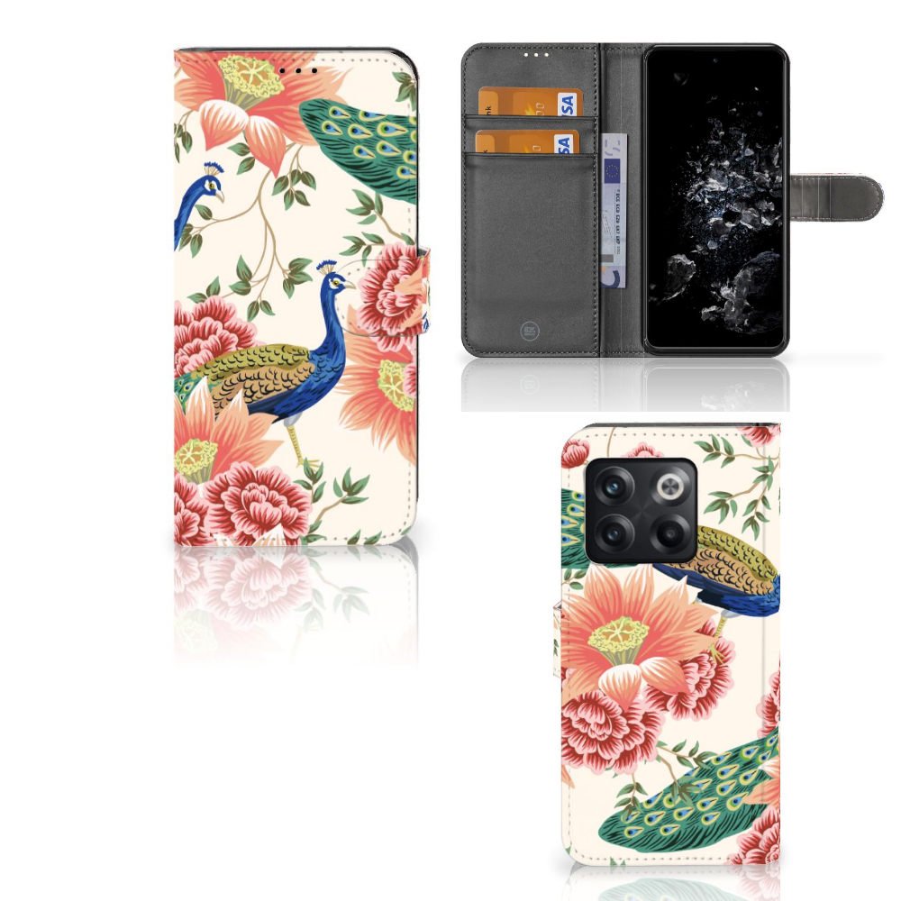Telefoonhoesje met Pasjes voor OnePlus 10T Pink Peacock