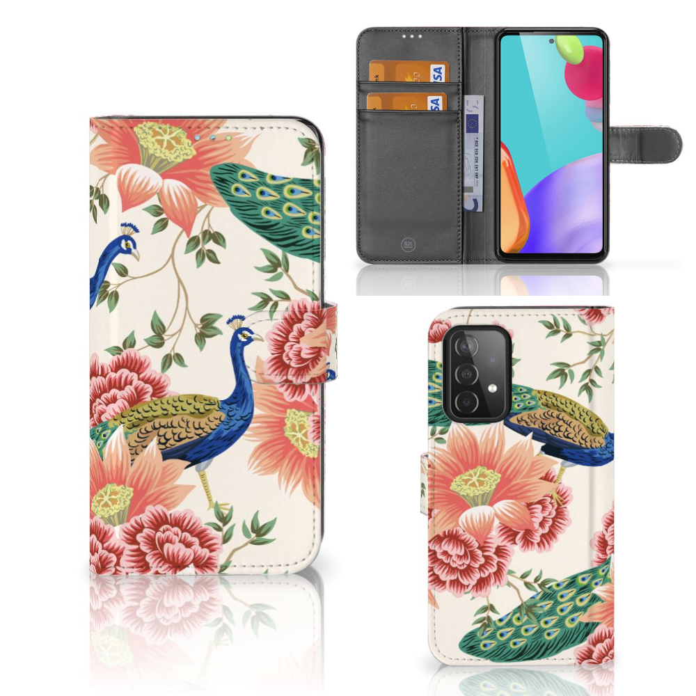 Telefoonhoesje met Pasjes voor Samsung Galaxy A52 Pink Peacock