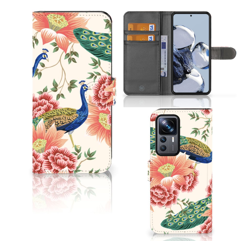 Telefoonhoesje met Pasjes voor Xiaomi 12T | 12T Pro Pink Peacock