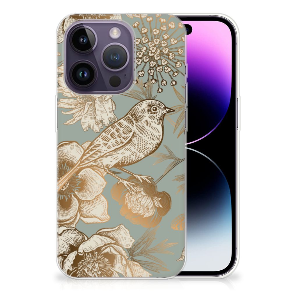 TPU Case voor Apple iPhone 14 Pro Vintage Bird Flowers