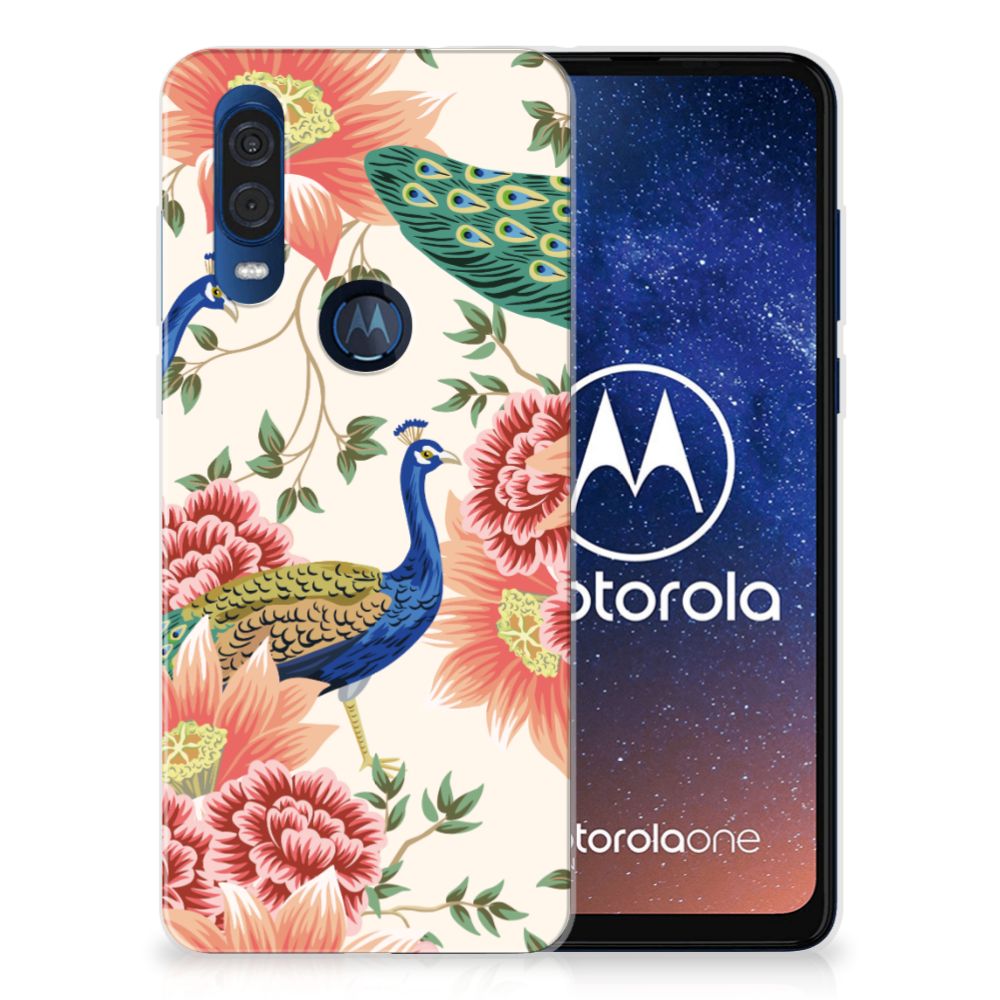 TPU Hoesje voor Motorola One Vision Pink Peacock