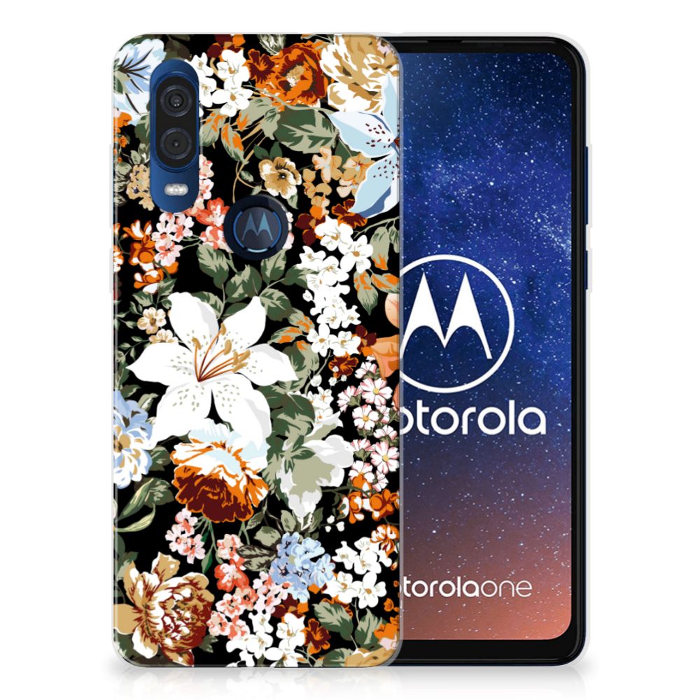 TPU Case voor Motorola One Vision Dark Flowers
