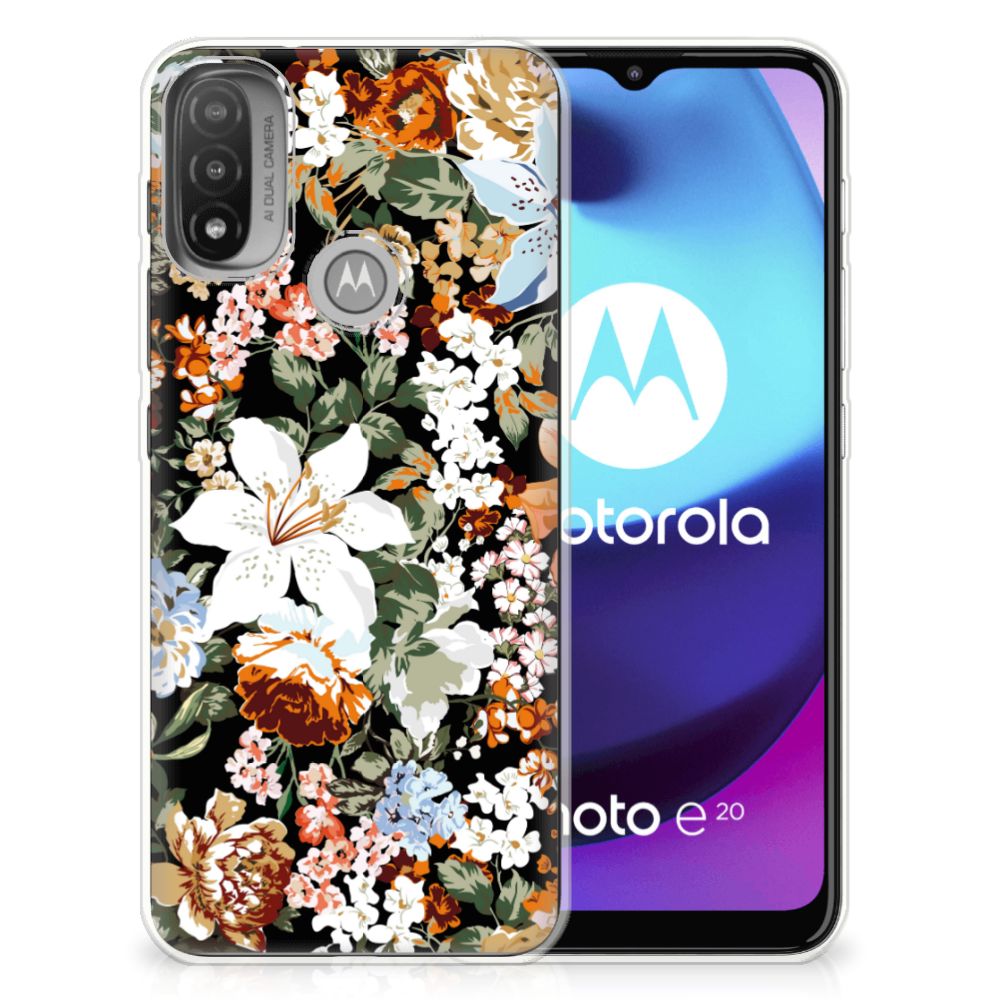 TPU Case voor Motorola Moto E20 | E40 Dark Flowers