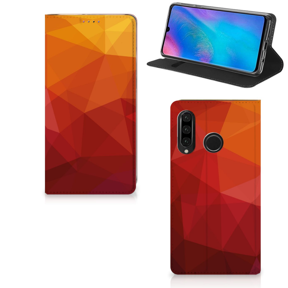 Stand Case voor Huawei P30 Lite New Edition Polygon Red