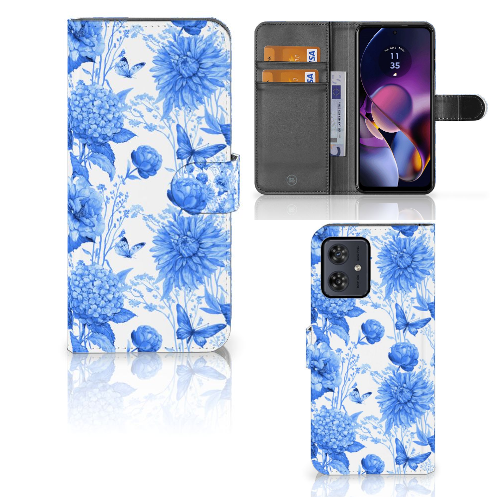 Hoesje voor Motorola Moto G54 Flowers Blue