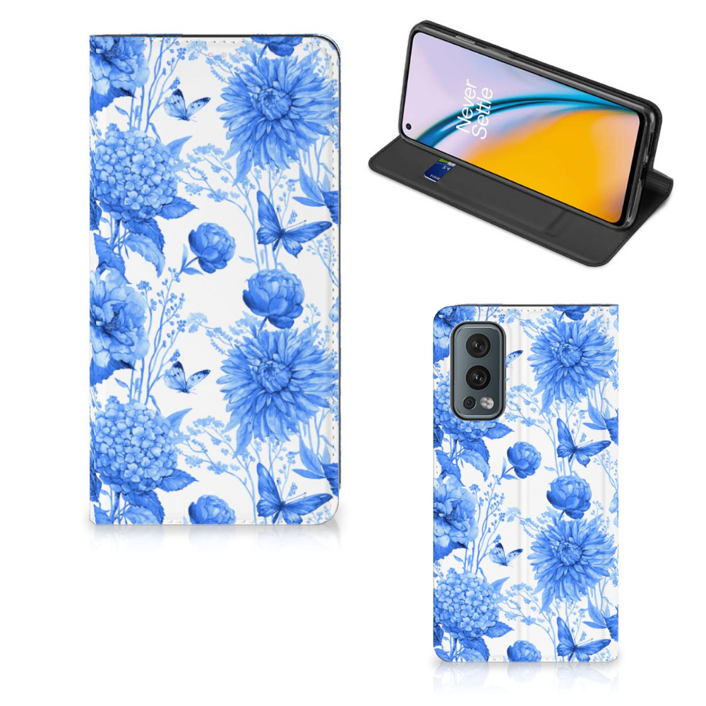 Smart Cover voor OnePlus Nord 2 5G Flowers Blue