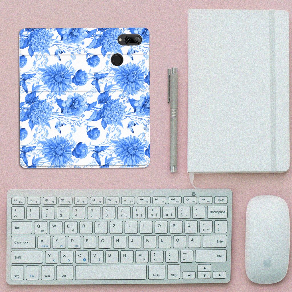 Smart Cover voor Huawei P Smart (2019) Flowers Blue