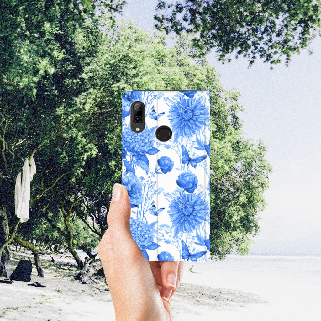 Smart Cover voor Huawei P Smart (2019) Flowers Blue