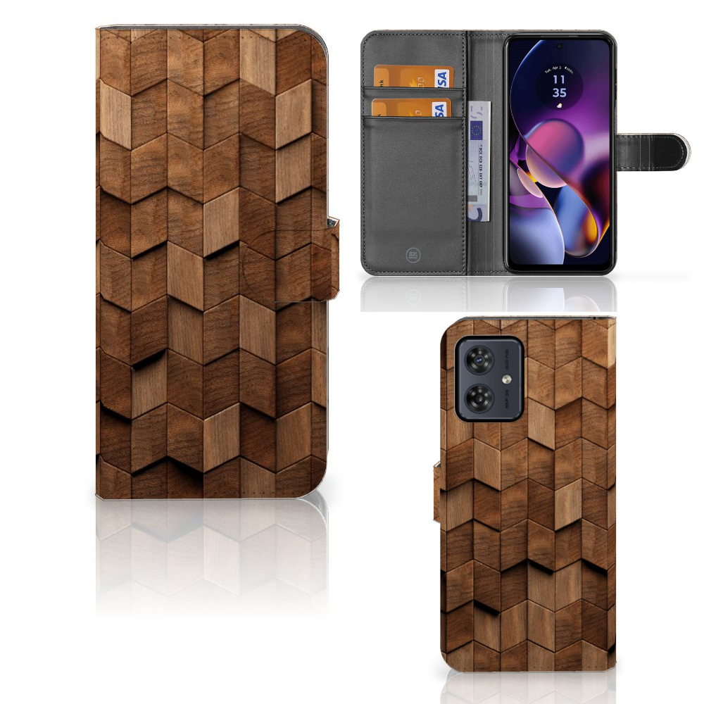 Book Style Case voor Motorola Moto G54 Wooden Cubes