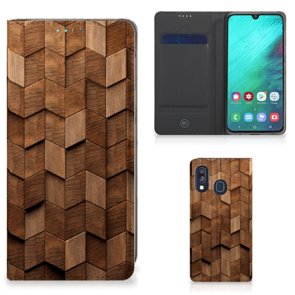 Book Wallet Case voor Samsung Galaxy A40 Wooden Cubes