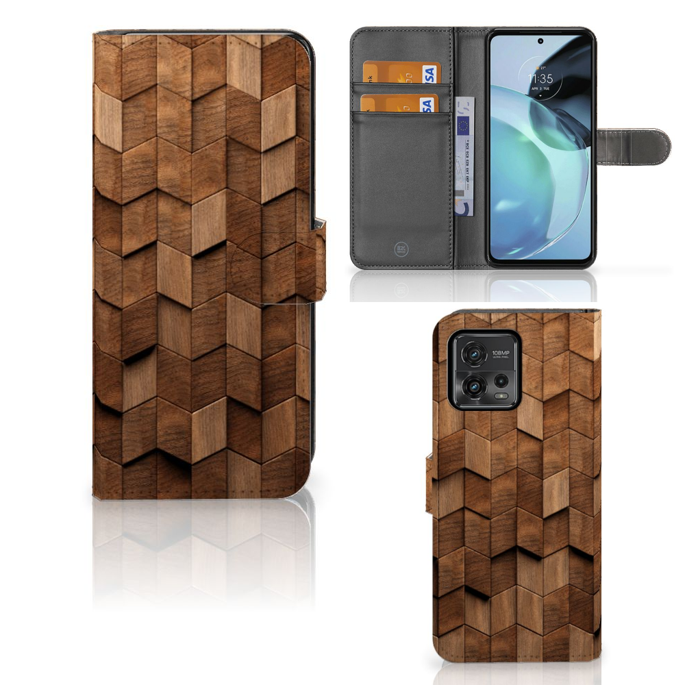 Book Style Case voor Motorola Moto G72 Wooden Cubes