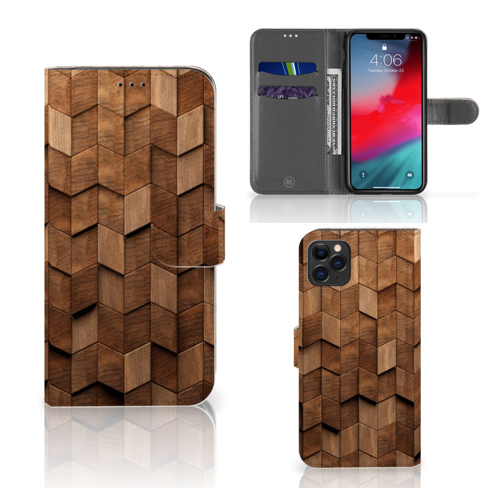 Book Style Case voor Apple iPhone 11 Pro Max Wooden Cubes