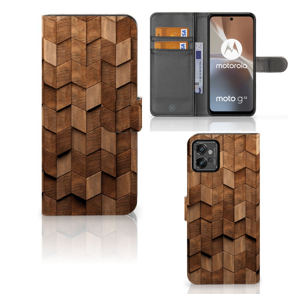 Book Style Case voor Motorola Moto G32 Wooden Cubes