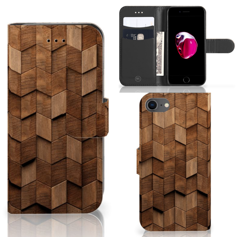 Book Style Case voor iPhone 7 | 8 | SE (2020) | SE (2022) Wooden Cubes