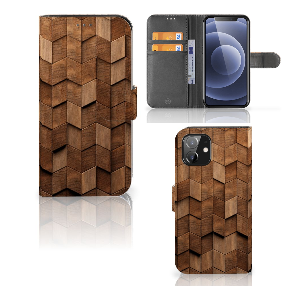Book Style Case voor iPhone 12 | 12 Pro (6.1) Wooden Cubes