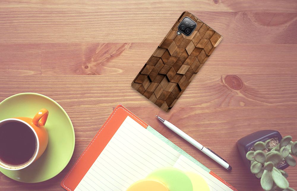 Book Wallet Case voor Samsung Galaxy A12 Wooden Cubes
