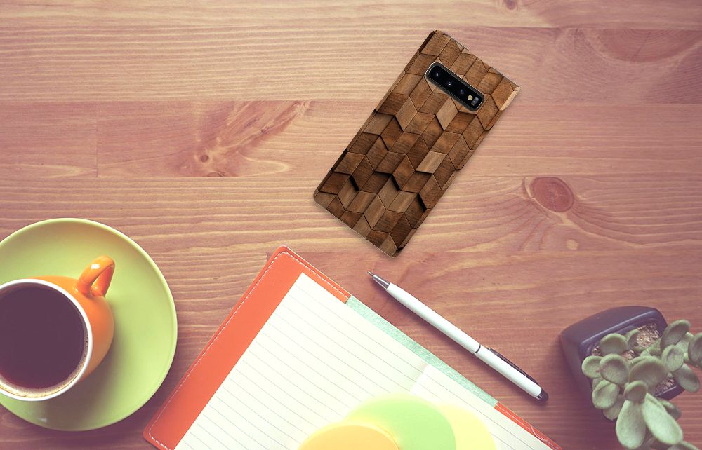 Book Wallet Case voor Samsung Galaxy S10 Plus Wooden Cubes