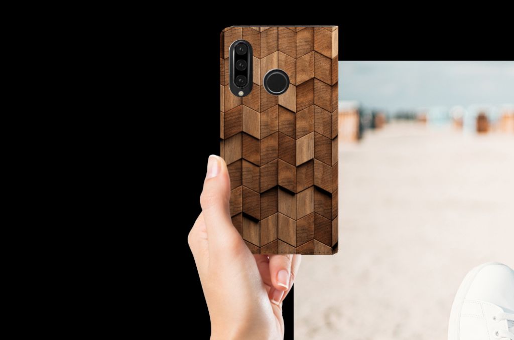 Book Wallet Case voor Huawei P30 Lite New Edition Wooden Cubes