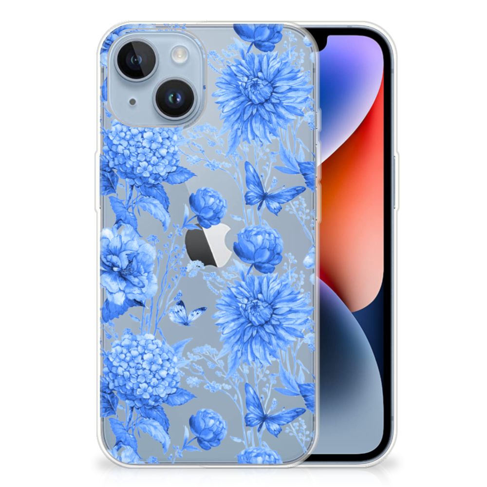 TPU Case voor Apple iPhone 14 Flowers Blue