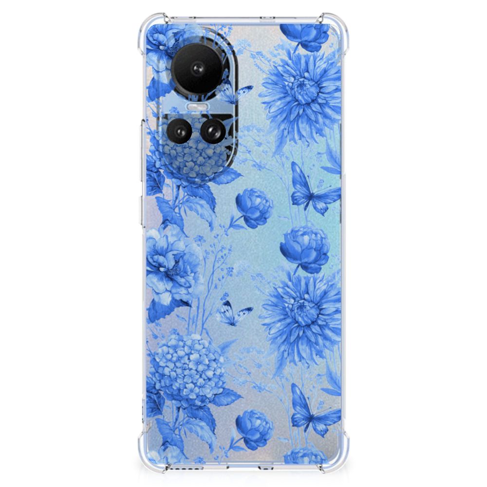 Case voor OPPO Reno10 | 10 Pro Flowers Blue