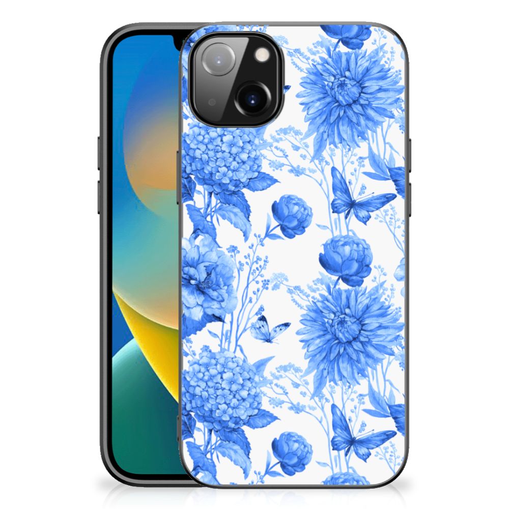 Bloemen Hoesje voor iPhone 14 Plus Flowers Blue