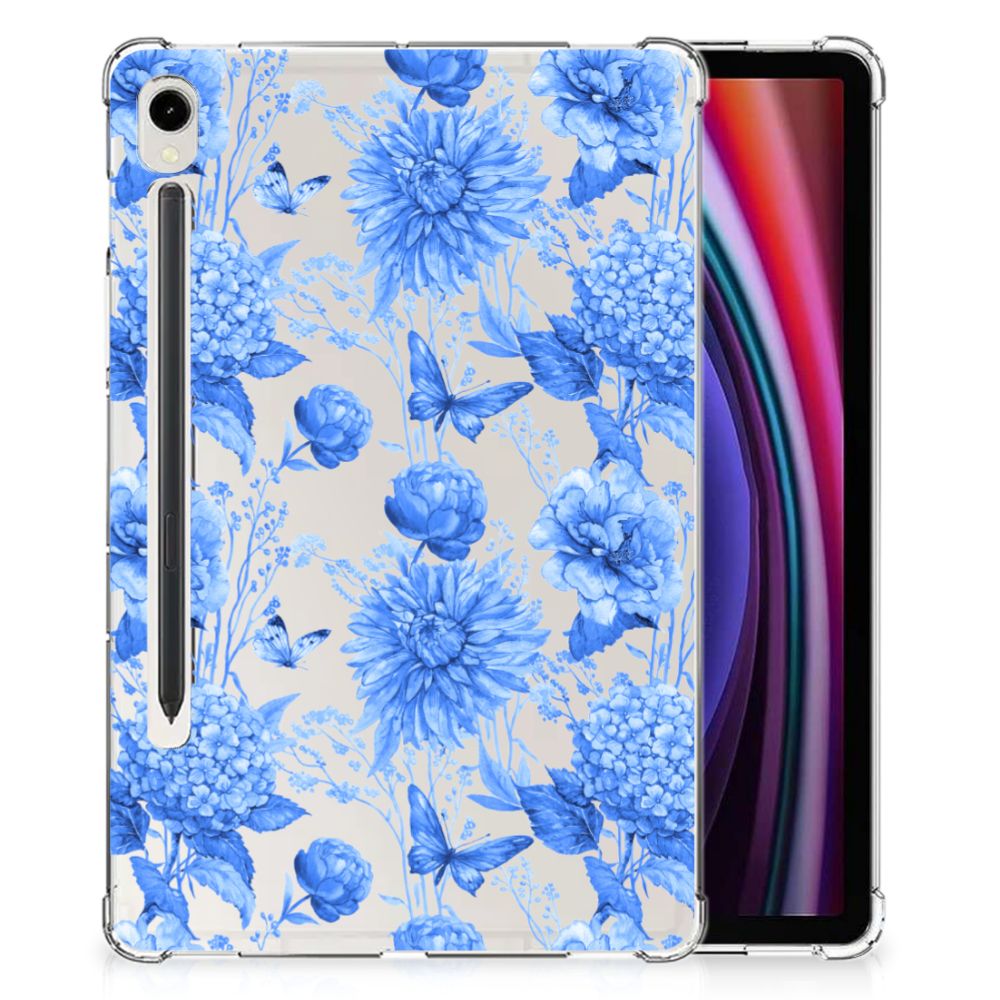 Siliconen Hoesje voor Samsung Galaxy Tab S9 Flowers Blue
