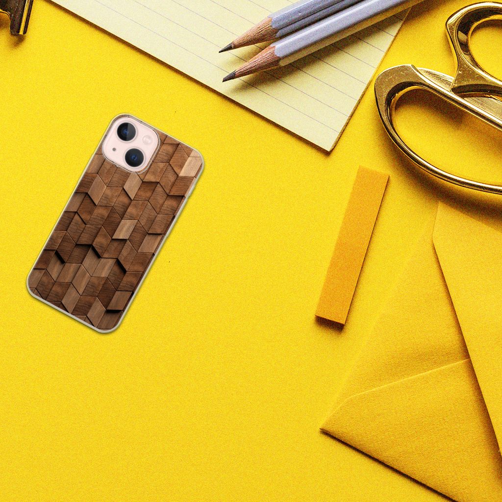 Bumper Hoesje voor iPhone 13 mini Wooden Cubes