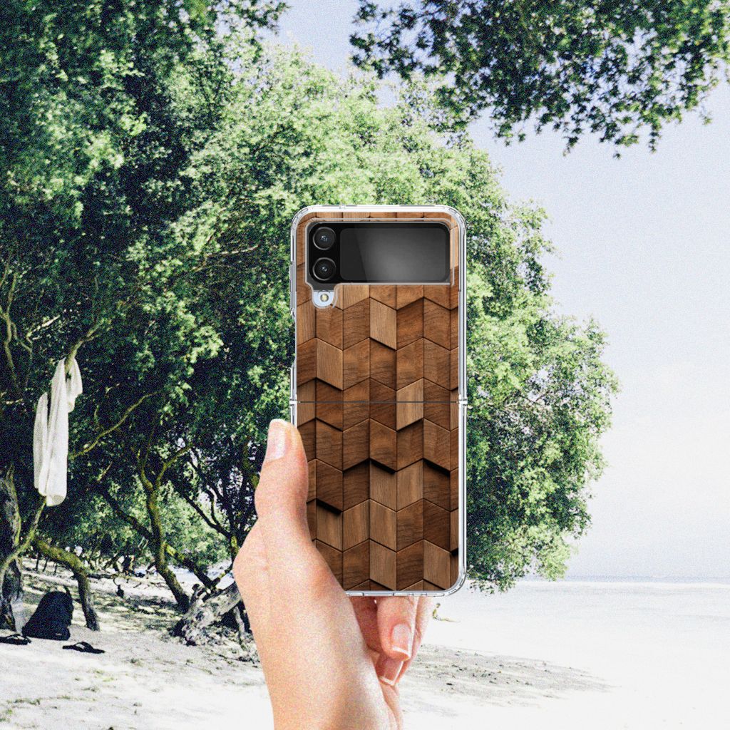 Bumper Hoesje voor Samsung Galaxy Z Flip 4 Wooden Cubes