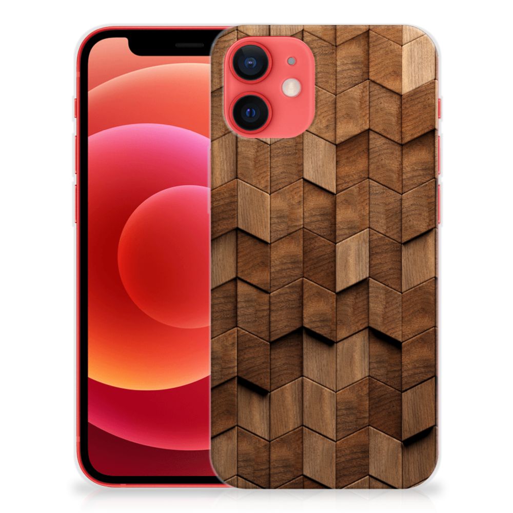 Bumper Hoesje voor iPhone 12 Mini Wooden Cubes