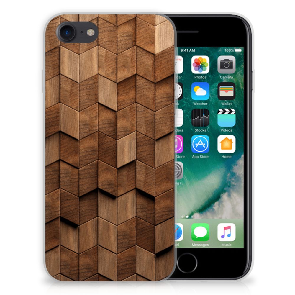 Bumper Hoesje voor iPhone SE 2022 | SE 2020 | 8 | 7 Wooden Cubes