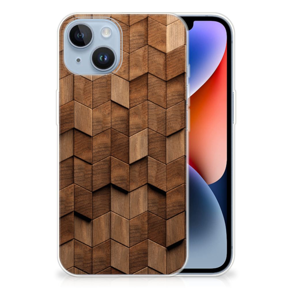 Bumper Hoesje voor Apple iPhone 14 Wooden Cubes