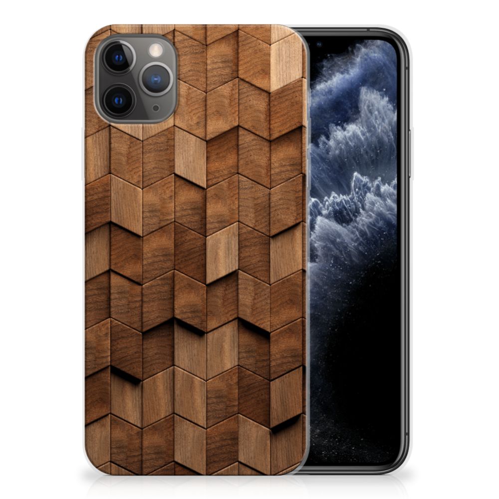 Bumper Hoesje voor Apple iPhone 11 Pro Max Wooden Cubes