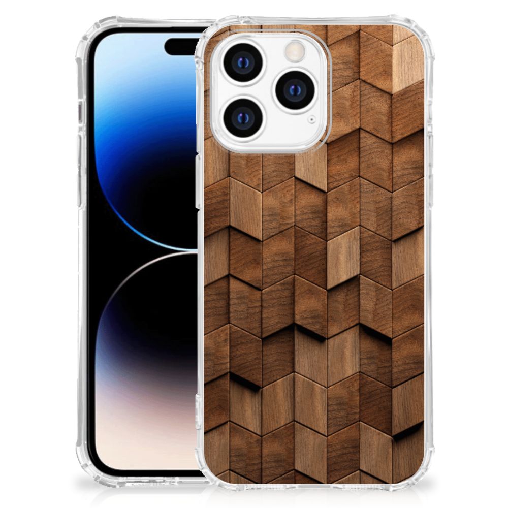 Stevig Telefoonhoesje voor Apple iPhone 14 Pro Max Wooden Cubes