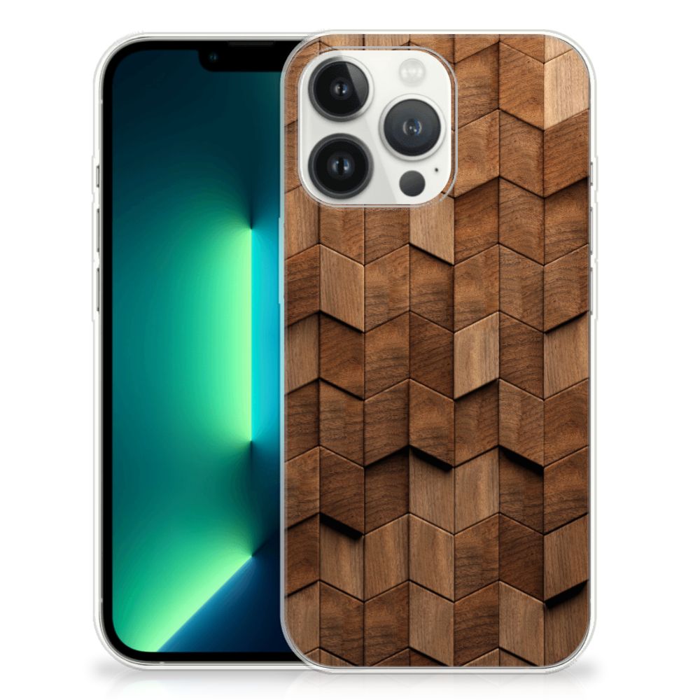 Bumper Hoesje voor iPhone 13 Pro Max Wooden Cubes